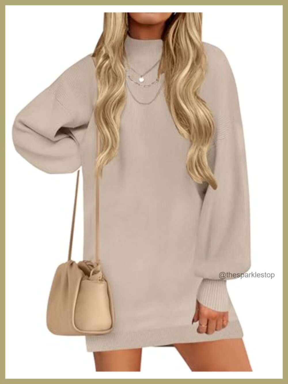 Mock Neck Mini Sweater Dress Ribbed Knit Long Sleeve Pullover Fall Winter